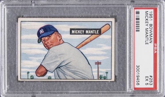 1951 Bowman #253 Mickey Mantle Rookie Card – PSA EX 5